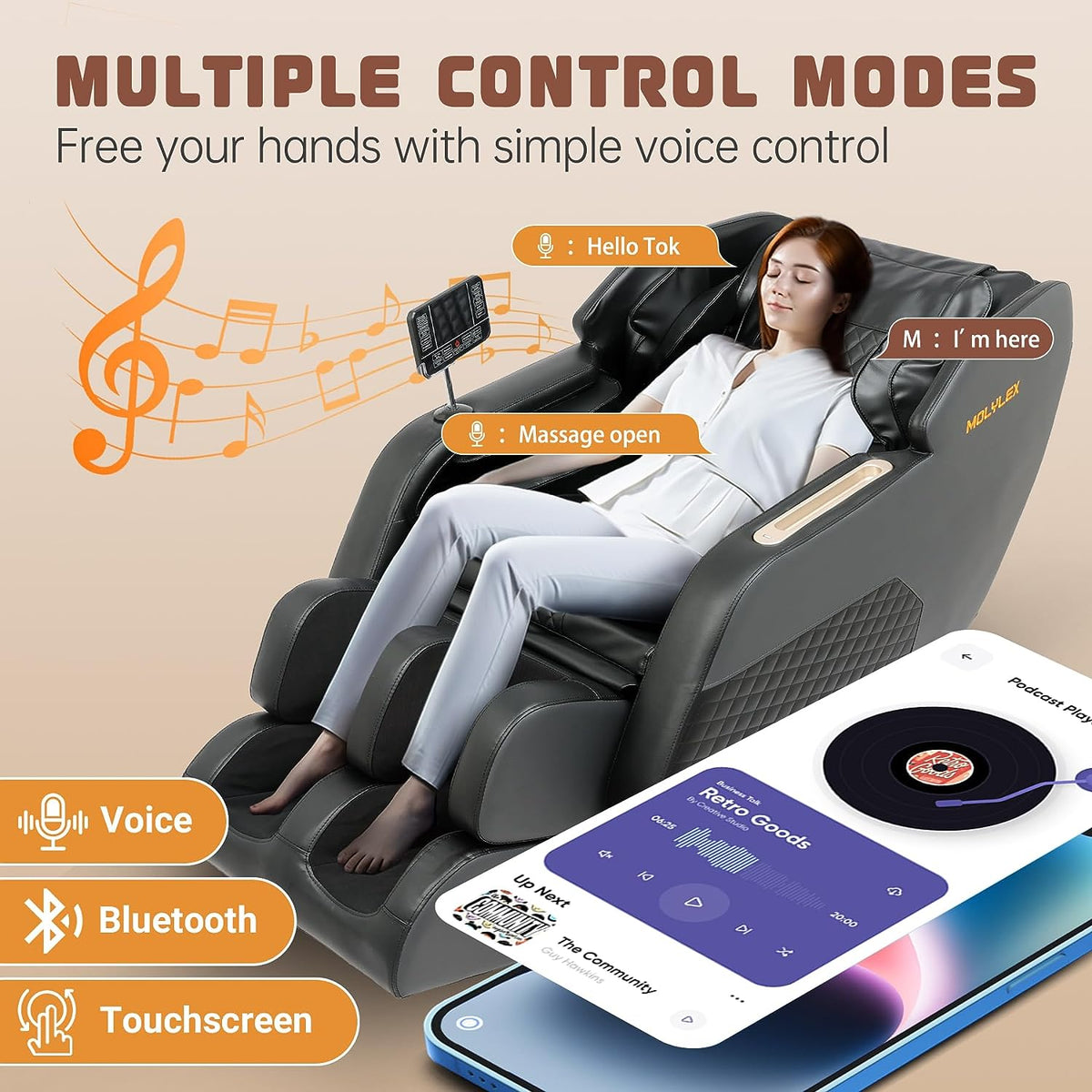 2024 Massage Chair Recliner, Zero Gravity Full Body Massage Chair with Airbags, Heating, Bluetooth Speaker and Foot Rollers (Gray)